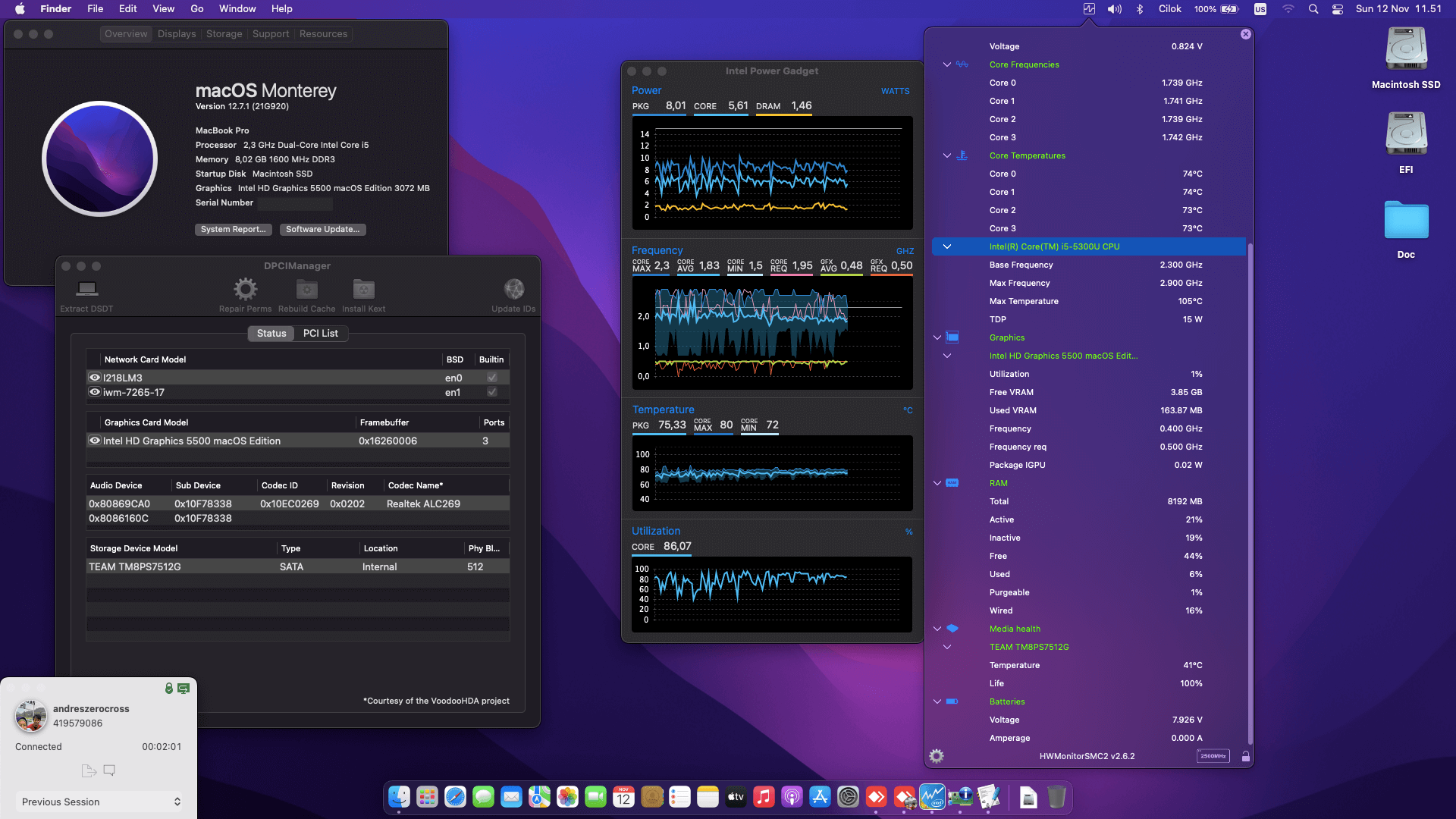 Success Hackintosh macOS Monterey 12.7.1 Build 21G920 in Panasonic Toughbook CF-MX4 Touchscreen